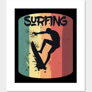 Vintage Surfing Surfer Silhouette Sunny Beach Gift Posters and Art